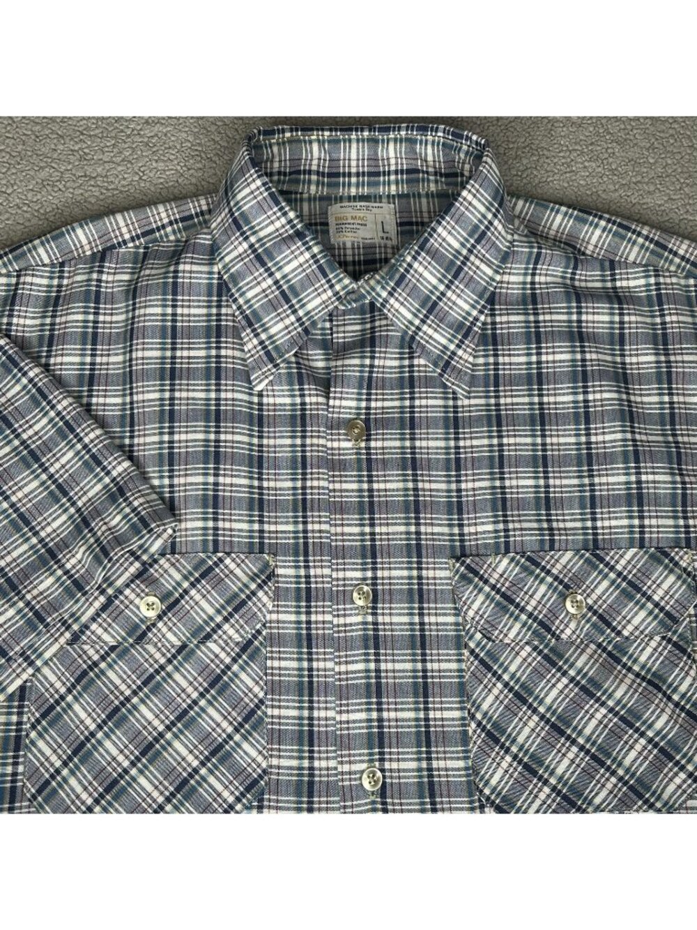 Vintage Big Mac Shirt Mens Large Blue Plaid JCPenney Lightweight Workwear 70s
